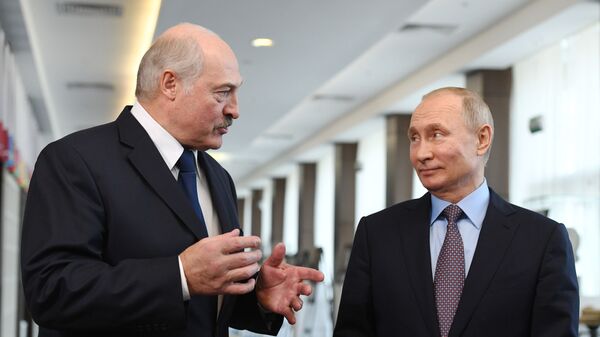 Председници Белорусије и Русије, Александар Лукашенко и Владимир Путин - Sputnik Србија