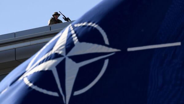 Припадник обезбеђења на згради седишта НАТО-а у Бриселу - Sputnik Србија