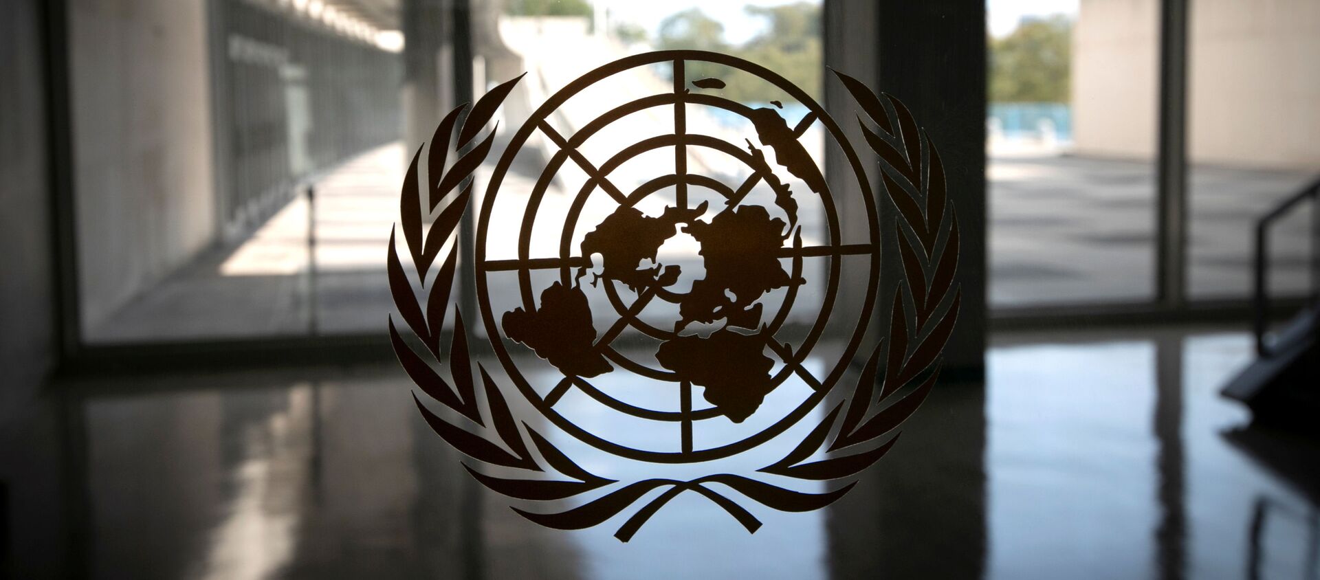 Лого Уједињених нација на улазу у седиште организације у Њујорку - Sputnik Србија, 1920, 16.12.2020