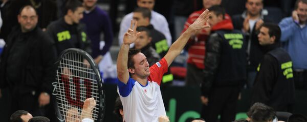 Виктор Троицки после победе над Француском у финалу Дејвис купа 2010. године - Sputnik Србија