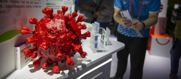 Макета вируса корона на изложби кинеске фармацеутске компаније Макета вируса корона на изложби кинеске фармацеутске компаније - Sputnik Србија
