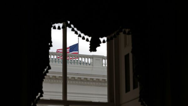 Američka zastava vijori se ispred prozora na Kapitol hilu u Vašingtonu, SAD, 31. decembra 2020. - Sputnik Srbija
