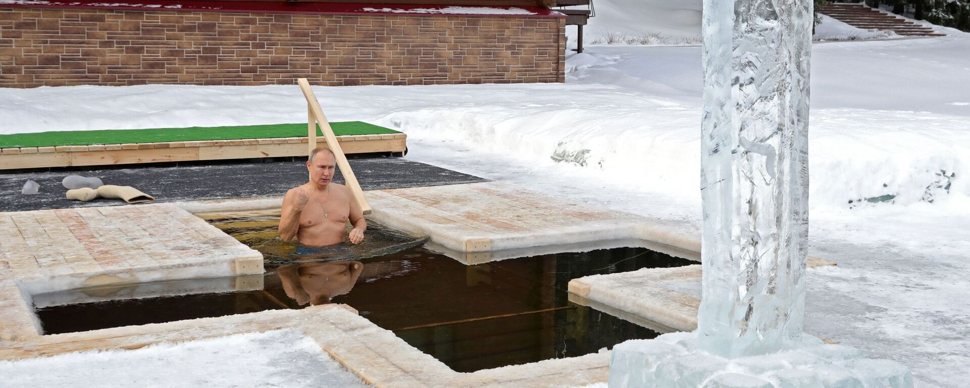 Председник Русије Владимир Путин зарања у ледену воду на Богојављење - Sputnik Србија, 1920, 21.01.2021