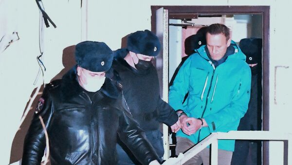 Pripadnici policije sprovode ruskog blogera Alekseja Navaljnog u pritvor - Sputnik Srbija