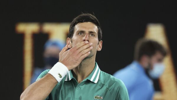 Novak Đoković posle pobede u prvom kolu Australijan opena 2021. - Sputnik Srbija