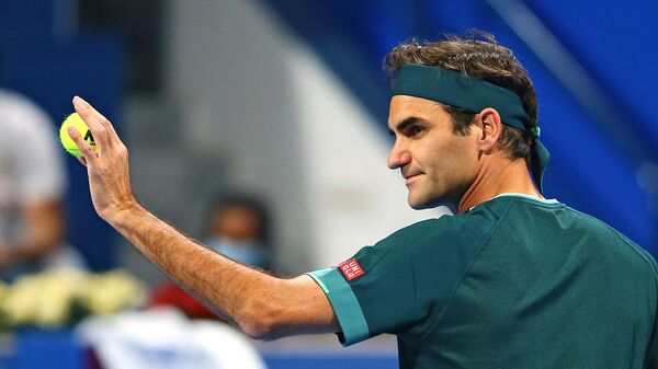 Rodžer Federer tokom meča u Dohi protiv Danijela Evansa - Sputnik Srbija