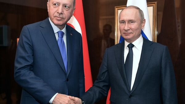 Председници Турске и Русије, Реџеп Тајип Ердоган и Владимир Путин - Sputnik Србија