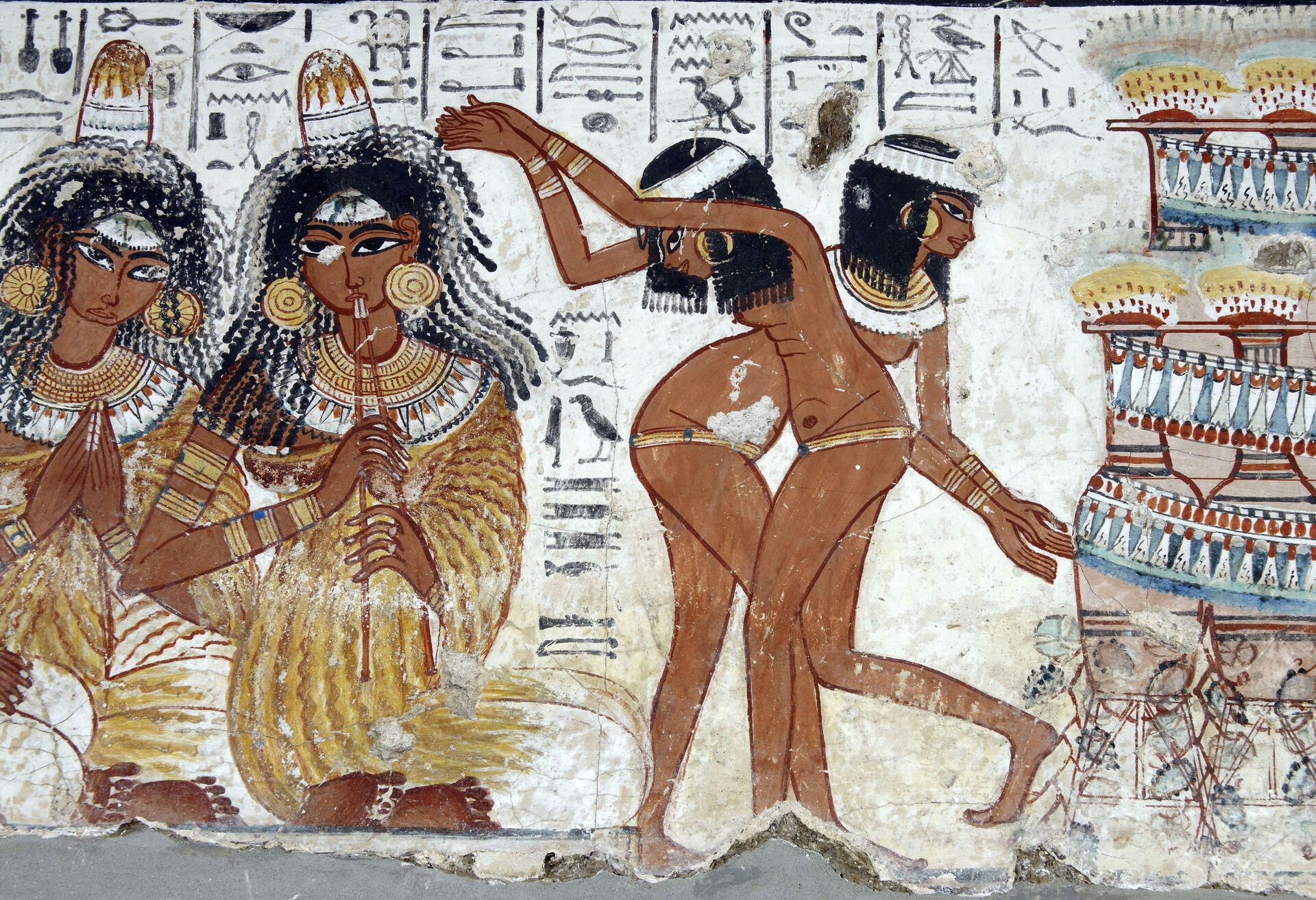 Музичари са парфемским конусима на главама, египатска зидна слика из око 1400. године п.н.е. - Sputnik Србија, 1920, 13.07.2021