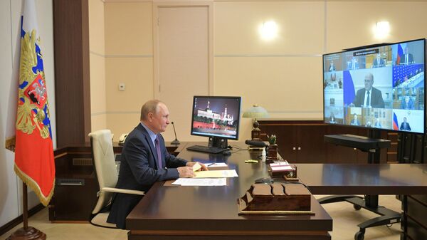 Председник Русије Владимир Путин током онлајн седнице Владе Русије - Sputnik Србија
