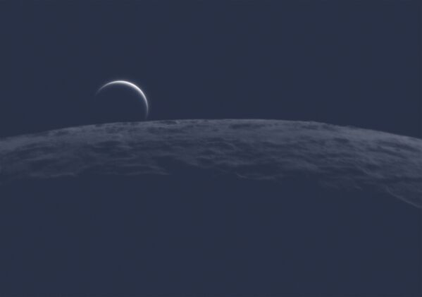 U perspektivi koja podseća na svemirkse misije, lunarni horizont je krunisan planetarnim polumesecom. Međutim, ovo nije Zemlja koja se uzdiže iznad Meseca snimljena sondom koja kruži oko našeg satelita.Ovo je Venera neposredno pre nego što je Mesec zakloni, posmatrano sa Zemlje, pri dnevnom svetlu. Mesečev kameniti horizont izgleda veoma mračno, za razliku od blistavog polumeseca planete obavijenog belim oblacima.Forges-les-Bains, Île-de-France, Francuska, 19. juna 2020. - Sputnik Srbija