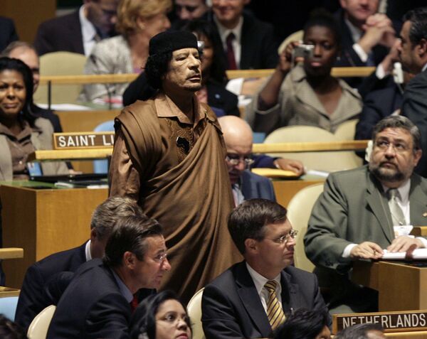 Либијски лидер стиже на 64. заседање Генералне скупштине у седиште Уједињених нација, 23. септембра 2009. године. - Sputnik Србија