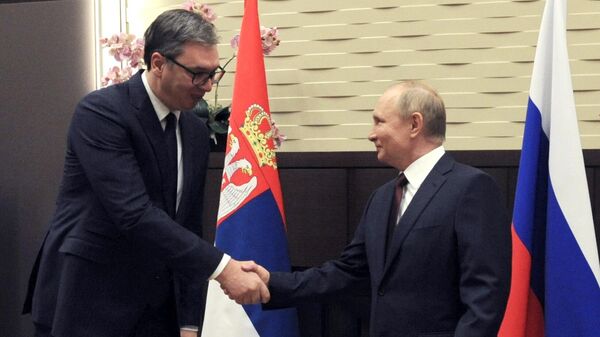Predsednici Srbije i Rusije Aleksandar Vučić i Vladimir Putin na sastanku u Sočiju - Sputnik Srbija