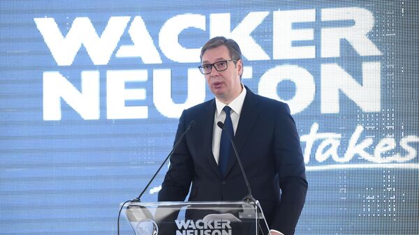 Председник Србије Александар Вучић на церемонији поводом почетка изградње фабрике компаније „Вакер Нојзон“ у Крагујевцу - Sputnik Србија