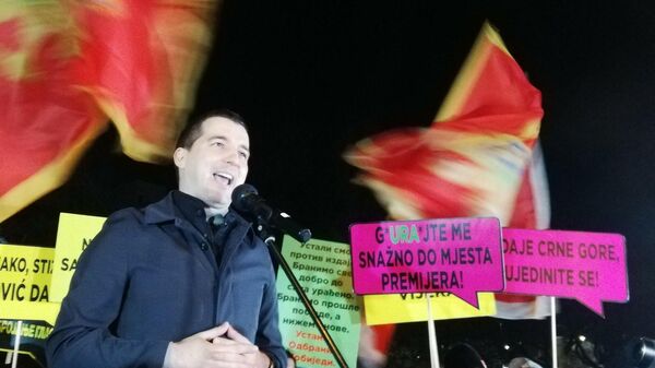 Aleksa Bečić se obraća okupljenima na protestu u Podgorici - Sputnik Srbija