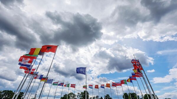 Zastave zemalja-članica NATO-a ispred sedišta Alijanse u Briselu - Sputnik Srbija