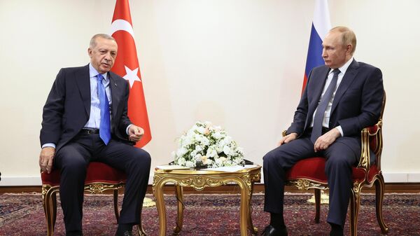 Владимир Путин и Реџеп Тајип Ердоган у Техерану - Sputnik Србија