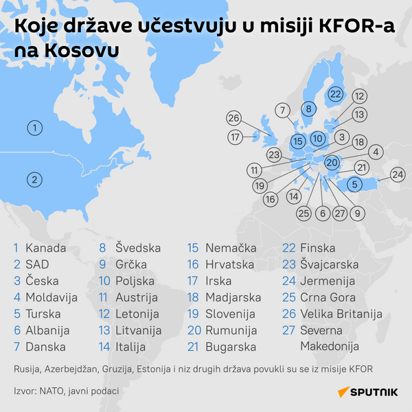 Koje države učestvuju u misiji KFOR na Kosovu - Sputnik Srbija