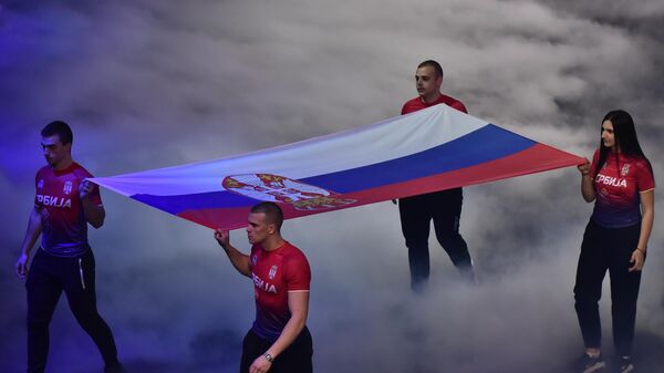 Zastava Srbije na ceremoniji otvaranja Svetskog amaterskog prvenstva u MMA - Sputnik Srbija