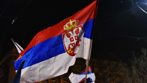 Zastava Srbije na protestu - Sputnik Srbija