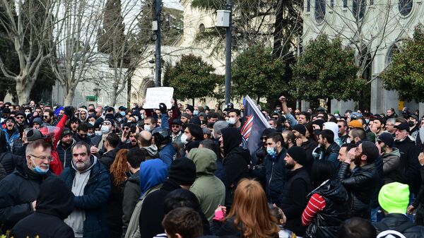 Акция протеста против повышения цен на топливо в столице Грузии 27 марта 2022 - Sputnik Србија