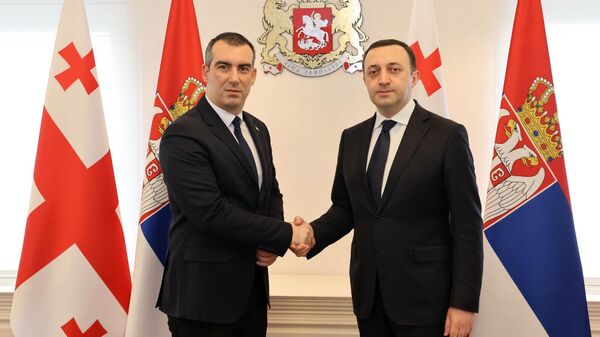 Predsednik Skupštine Vladimir Orlić sa premijerom Gruzije Iraklijem Garibašvilijem - Sputnik Srbija