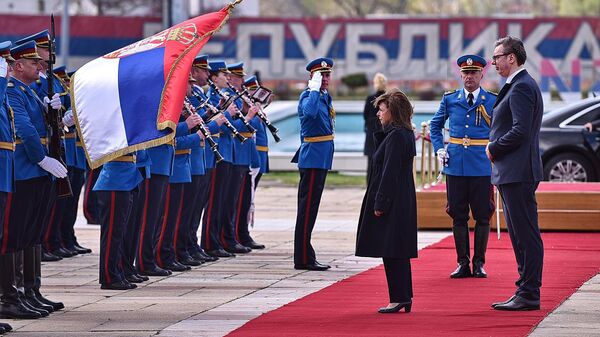 Svečani doček predsednice Grčke Katerine Sakelaropulu ispred Palate Srbija - Sputnik Srbija