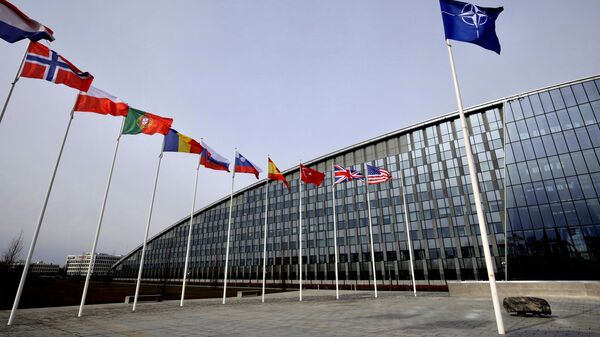 Zastave zemalja-članica NATO-a ispred sedišta alijanse u Briselu - Sputnik Srbija