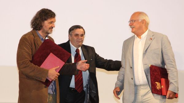 Emir Kusturica, Radoslav Zelenović i Nikita Mihalkov na 20. Festivalu evropskog filma Palić - Sputnik Srbija