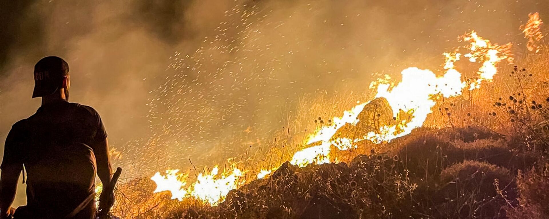 Мужчина наблюдает за пожаром на склоне холма в южном ливанском городе Ибл-аль-Саки - Sputnik Србија, 1920, 27.07.2023