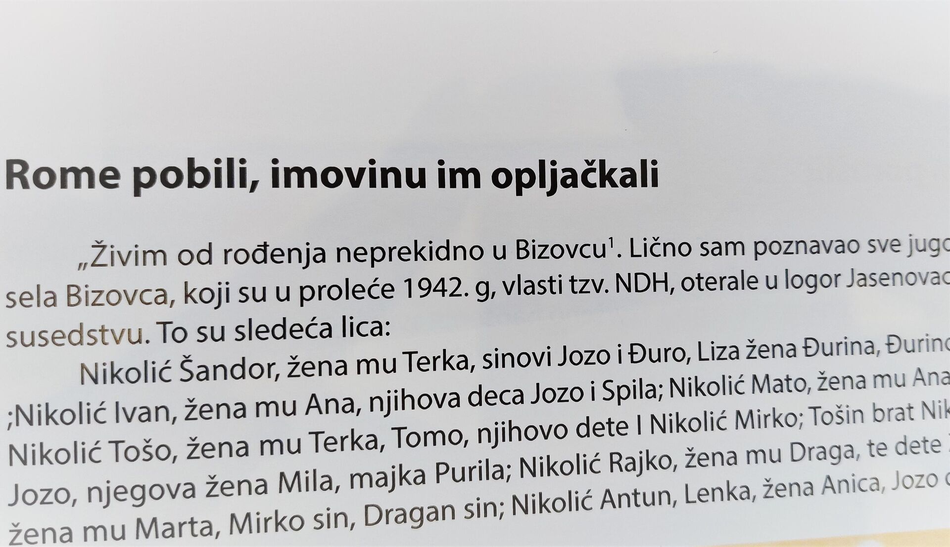 Једна од изјава сведока из места Бизовац које говори о страдању Рома на територији НДХ - Sputnik Србија, 1920, 09.08.2023