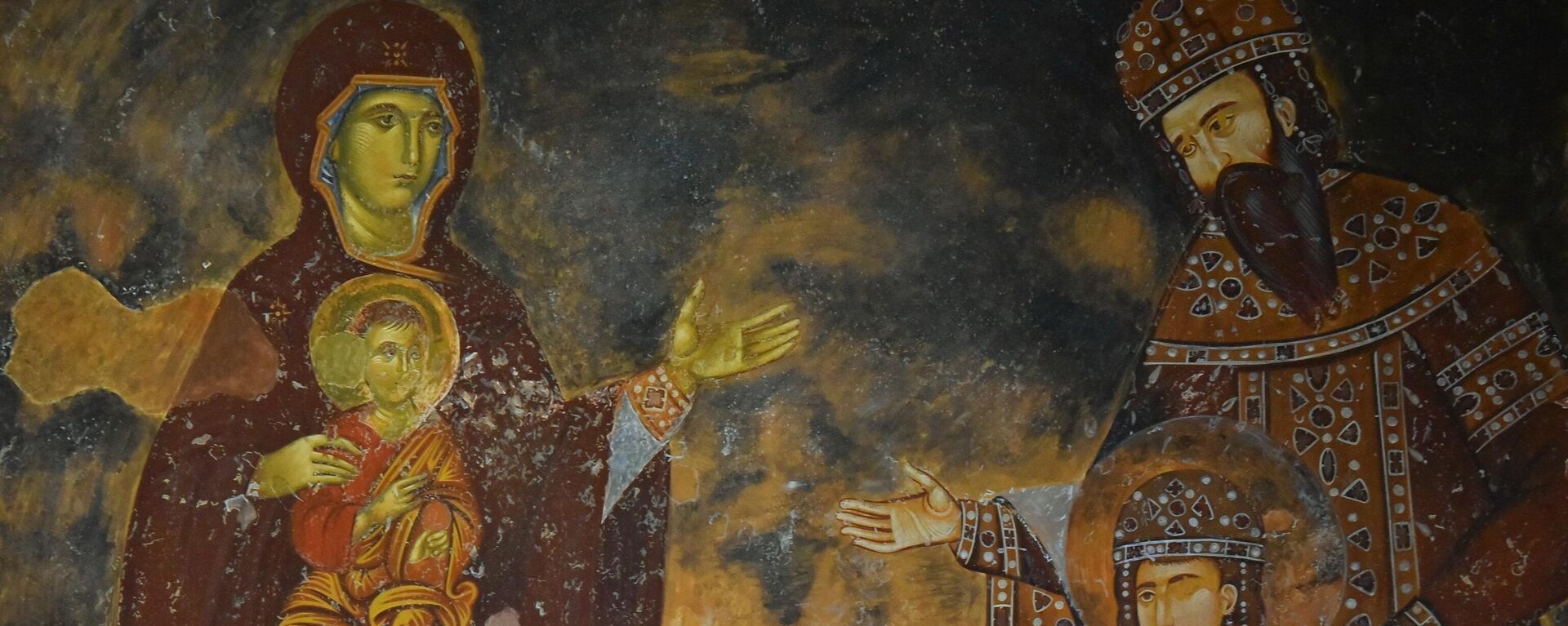 Kopija freske Bogorodica sa Hristom i kralj Uroš sa princom Dragutinom (Manastir Sopoćani) - Sputnik Srbija, 1920, 07.01.2024