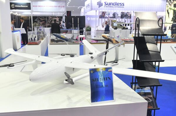 Iranski dron Šahin na izložbi u okviru Međunarodnog vojno-tehničkog foruma „Armija-2023“. - Sputnik Srbija