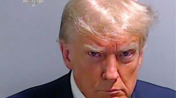 Bivši američki predsednik Donald Tramp fotografisan prilikom hapšenja u zatvoru okruga Fulton u Atlanti, Džordžija. - Sputnik Srbija