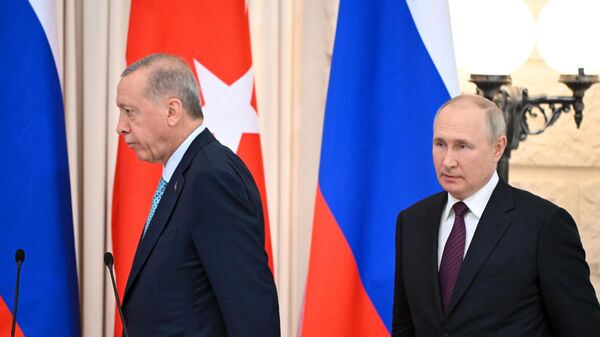 Redžep Tajip Erdogan i Vladimir Putin u Sočiju - Sputnik Srbija