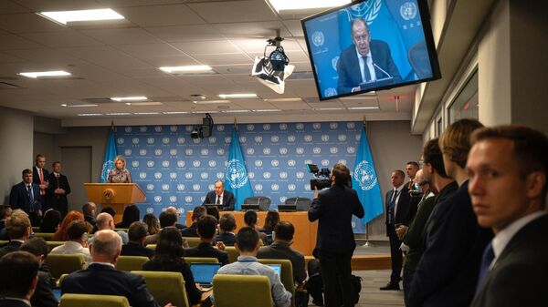 Konferencija za novinare Sergeja Lavrova u Njujorku, posle obraćanja pred Generalnom skupštinom UN - Sputnik Srbija