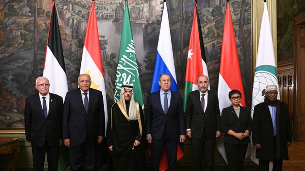 Министар спољних послова Русије Сергеј Лавров са члановима делегације Арапске лиге и Организације исламске сарадње - Sputnik Србија
