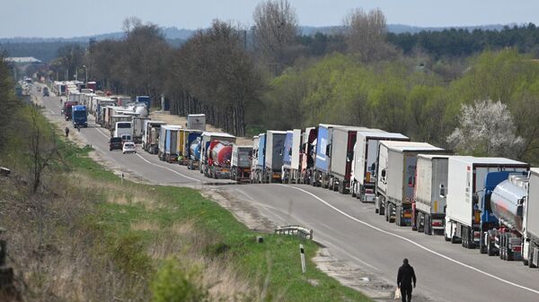 Колона теретних камиона на пољско-украјинској граници - Sputnik Србија