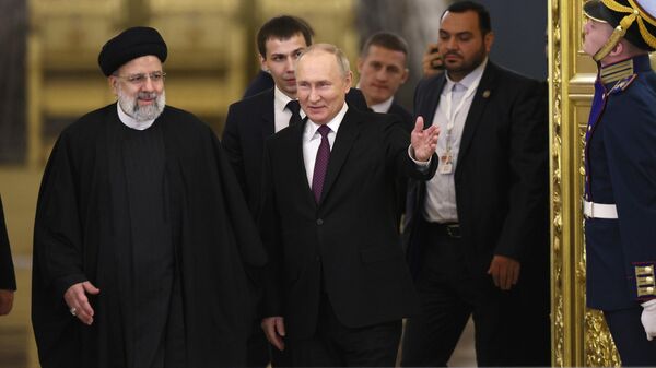 Састанак председника Ирана и Русије Ибрахима Раисија и Владимира Путина - Sputnik Србија