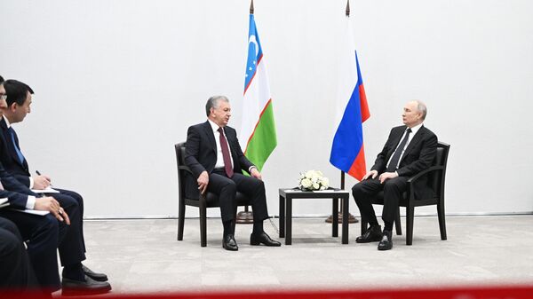 Ruski predsednik Vladimir Putin na sastanku sa uzbekistanskim predsednikom Šavkatom Mirzijojevom - Sputnik Srbija