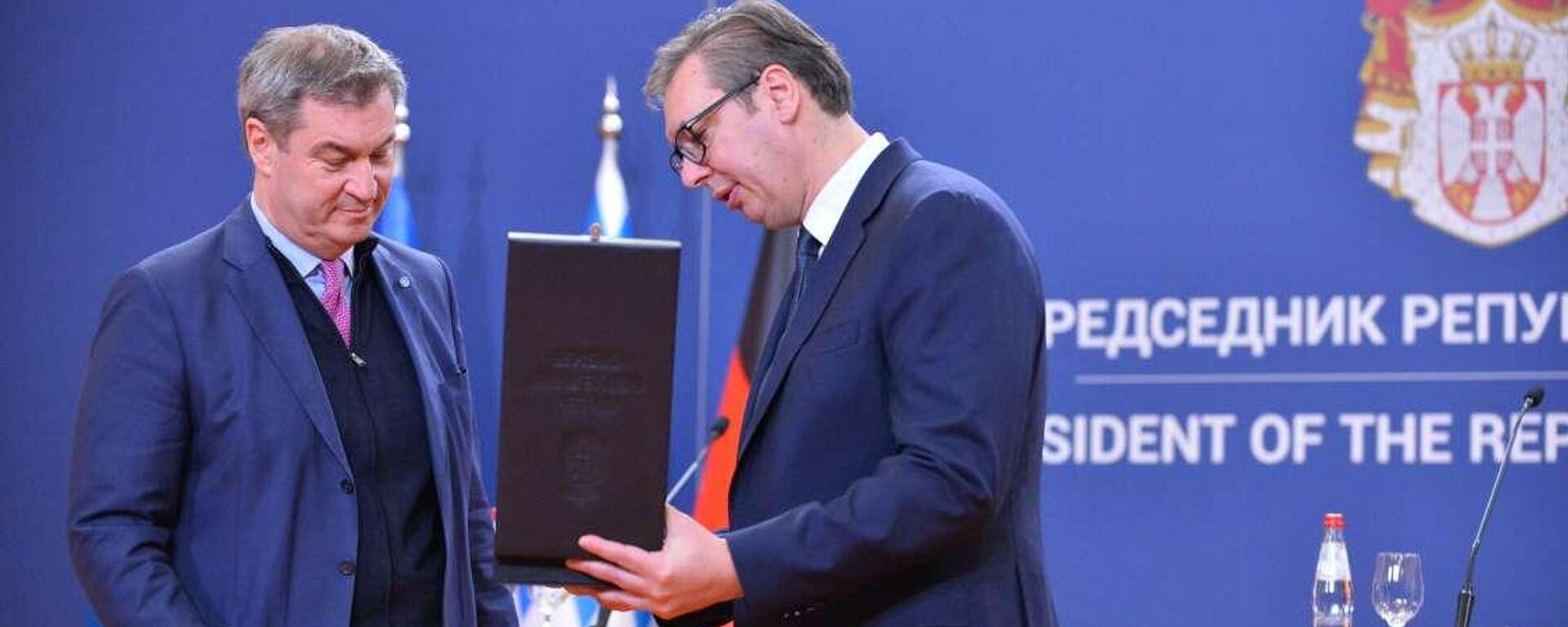 Predsednik Republike Srbije Aleksandar Vučić i predsednik Vlade Bavarske Markus Zeder - Sputnik Srbija, 1920, 15.03.2024