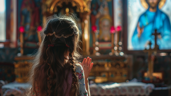 Dete se moli u crkvi - ilustracija - Sputnik Srbija