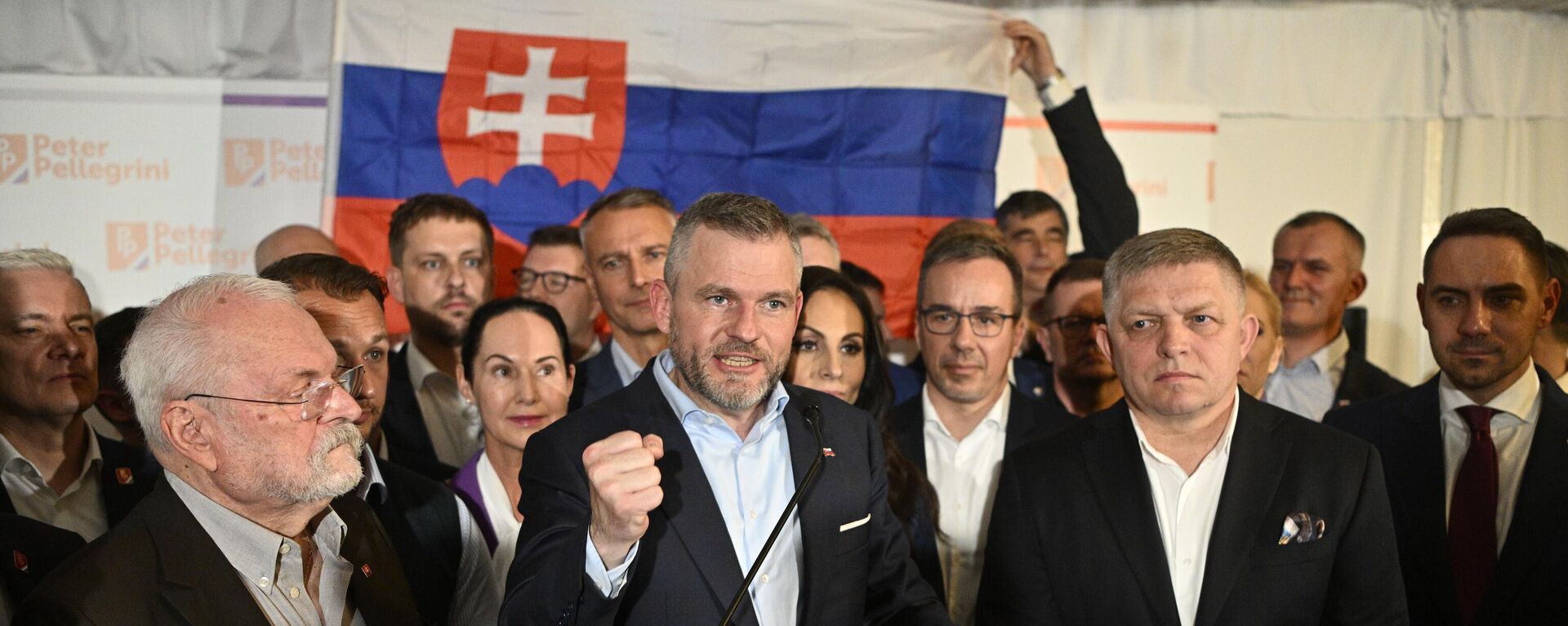 Novoizabrani predsednik Slovačke Peter Pelegrini obraća se biračima nakon pobede na izborima - Sputnik Srbija, 1920, 07.04.2024