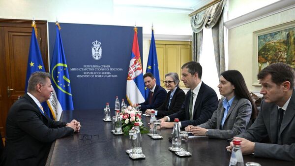 Ministar spoljnih poslova Marko Đurić sa šefom Kancelarije Saveta Evrope u Beogradu Janošem Babićem - Sputnik Srbija