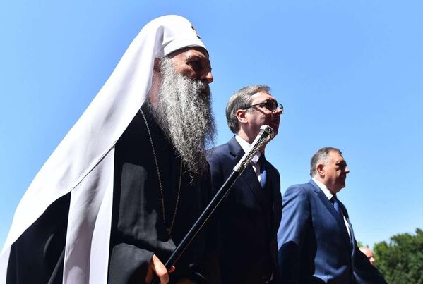 Svesrpski sabor - patrijarh Porfirije, Aleksandar Vučić i Milorad Dodik - Sputnik Srbija