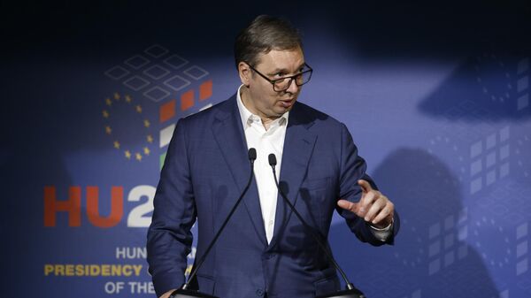 Aleksandar Vučić na prijemu povodom početka predsedavanja Mađarske Savetom EU. - Sputnik Srbija