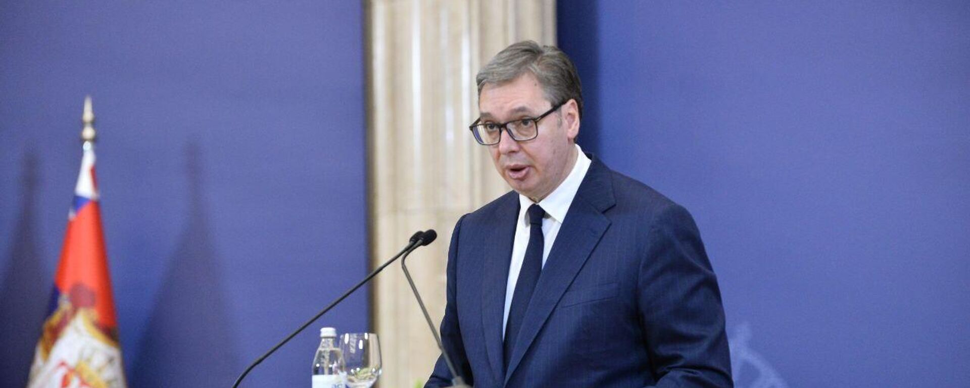 Predsednik Aleksandar Vučić obraća se na otvaranju izložbe „Vojna diplomatija na putu ka slobodi“ u Predsedništvu. - Sputnik Srbija, 1920, 20.10.2024