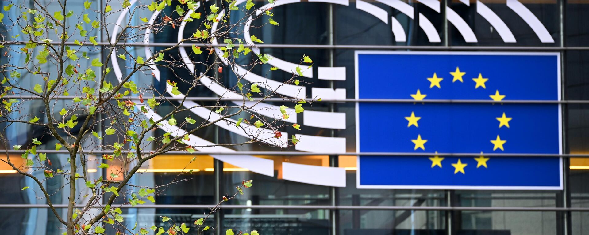 Лого Европске уније на згради седишта Европског парламента у Бриселу - Sputnik Србија, 1920, 27.03.2025