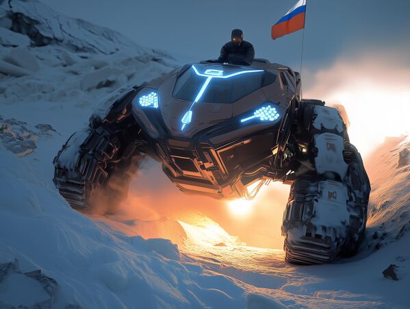 Руски теренски такси за Земљу Франца Јосифа са револуционарним транспортним системом. На захтев путника, може се трансформисати у модул на гусеницама, механизам за ходање на две „ноге“ за стеновити терен и лебдећу капсулу приликом преласка пукотина. - Sputnik Србија