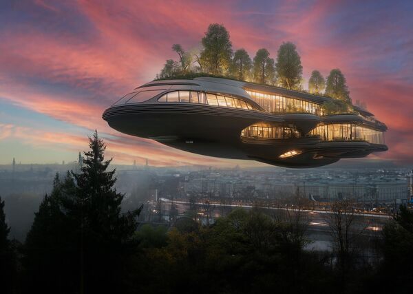 Футуристичко аеро-одмаралиште које лебди изнад реке Москве. Гости живе у капсулама са панорамским прозорима, окружени „плутајућим баштама“. Футуристичко аеро-одмаралиште које лебди изнад реке Москве. Гости живе у капсулама са панорамским прозорима, окружени „плутајућим баштама“. - Sputnik Србија
