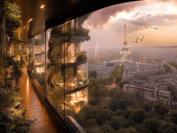 Башта у срцу Париза - стаклене куле прекривене бршљаном и виновом лозом претварају пословни простор у екосистем. Соларни панели уграђени у фасаду напајају зграду, док отворене терасе са цветним ливадама стварају оазе за запослене. Башта у срцу Париза - стаклене куле прекривене бршљаном и виновом лозом претварају пословни простор у екосистем. Соларни панели уграђени у фасаду напајају зграду, док отворене терасе са цветним ливадама стварају оазе за запослене. - Sputnik Србија